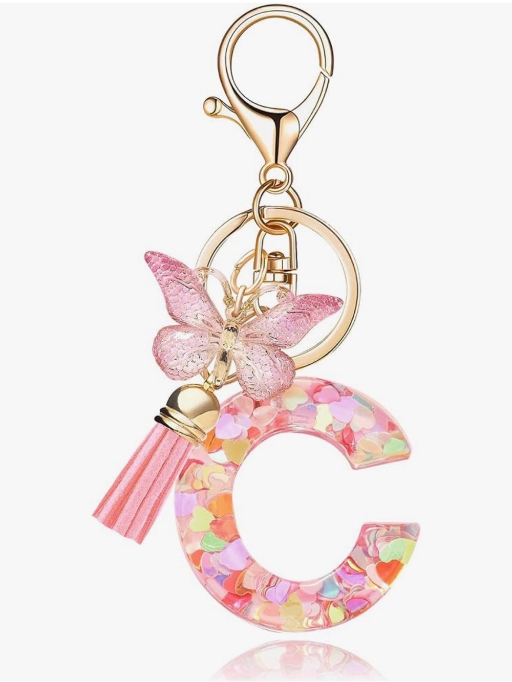 Monogrammed key chain (C) pink & hearts